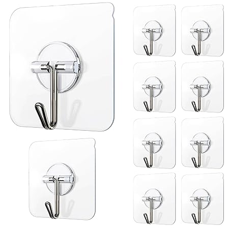 Melissa & Doug Adhesive Hooks Kitchen Wall Hooks- 10 Packs Heavy Duty 5 kg Nail Free Sticky Hangers with Stainless Hooks Reusable Utility Towel ice Cream Counter (Round Hook 10)