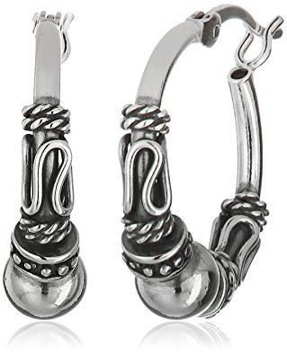 Sterling Silver Balinese Beaded Hoop Earrings