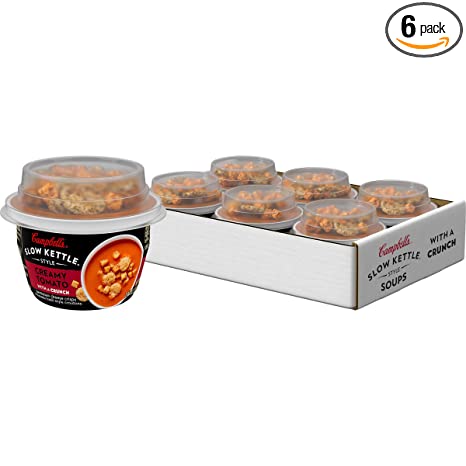 Campbell's Slow Kettle Style Creamy Tomato Soup with Crunchy Toppings, Gourmet Snack, 7.44 Oz (Pack Of 6)