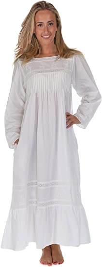 The 1 for U 100% Cotton Victorian Style Nightdress with Pockets - Violet- XS - XXXL