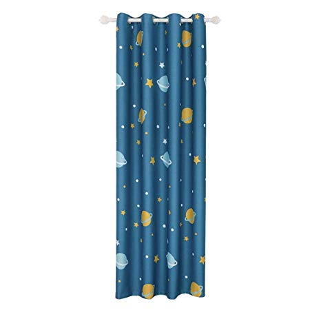 AiFish Grommet Blackout Curtains Blue Space Planet Galax Star Printed Exploration Room Darkening Thermal Insulated Window Treatment Drape Panels for Kids Room Boys Bedroom 1 Panel W39 x L84 inch