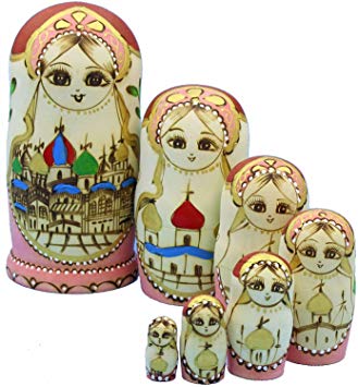 LK 7pcs Castle Pattern Wooden Nesting Toys Russian Dolls Matryoshka Stacking Dolls