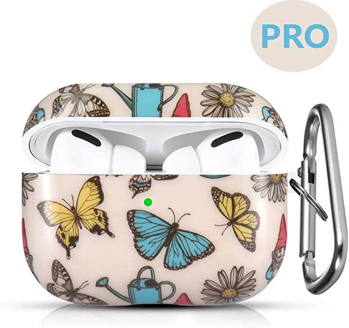 Airpods Pro Case with Keychain and Cute Floral Prints,OLEBAND Air Pod Pro Hard Protective Cover and Accessory,for Men Women and Girls,Compatible for Apple Airpods 3
