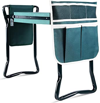 Ohuhu Upgraded Garden Kneeler and Seat with Thicken & Widen Soft Kneeling Pad, Foldable Garden Stool Bonus 2 Large Tool Pouches, Sturdy Garden Tools Garden Accessories Gardening Gift for Mother's Day