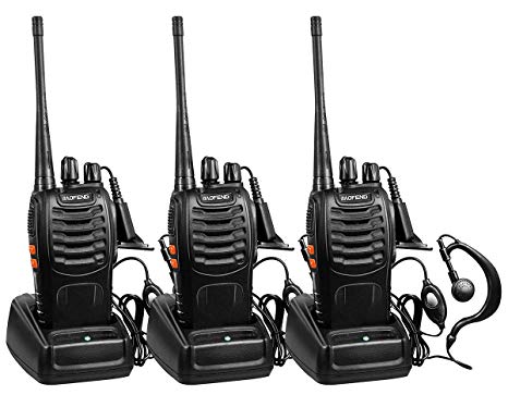 BaoFeng Rechargeable Long Range Two-Way Radios with Earpiece 3 Pack UHF 400-470Mhz Adult Walkie Talkies Li-ion Battery and Charger Included