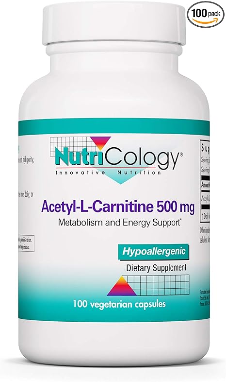 Nutricology Acetyl L-Carnitine 500mg - Metabolism and Energy Support - 100 Vegetarian Capsules