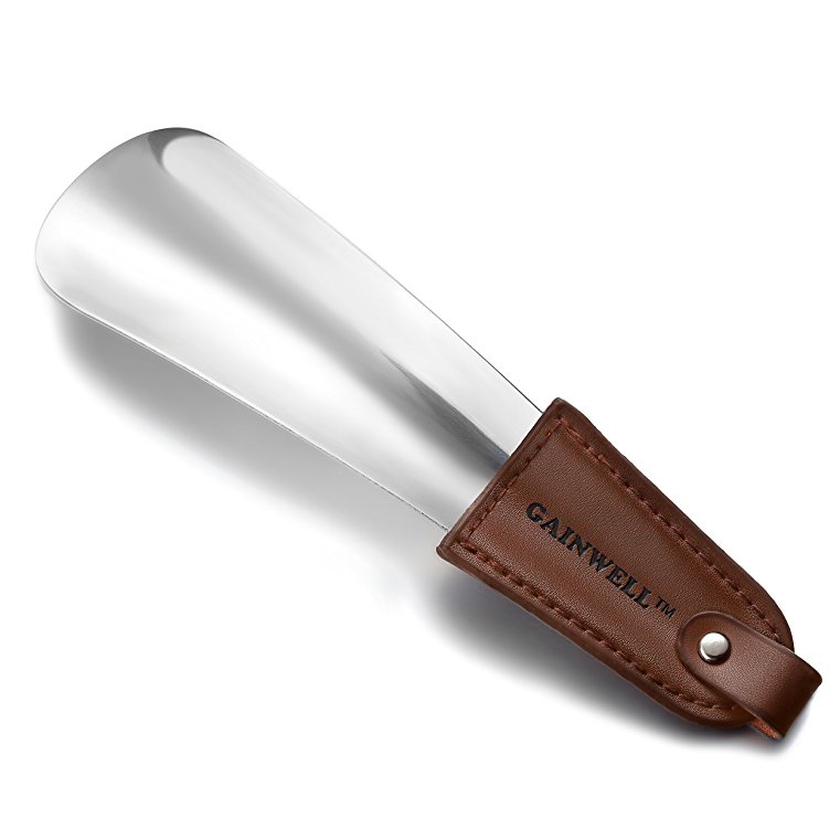 Shoe Horn - Stainless Steel Shoe Horn with Leather Strap - Travel Shoehorn - Classic Gentleman's Accessory GAINWELL