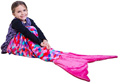 PixieCrush Mermaid Tail Blanket For Kids 3-7 years | Thick, Plush and Super Comfy Fleece Snuggle Blanket With Double Stitching Keep Feet Warm (Small)