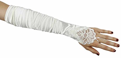 Grace Fingerless Long Gathered and Beaded Gloves Greatlookz Colors: Ivory