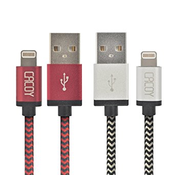 [2-Pack] 6.6 Feet/2M Durable Nylon Braided Lightning Cable, CACOY Apple MFi Certified iPhone Charger USB Charging Cord with Aluminum Connector for iPhone, iPad and More (White and Black/Red and Black)