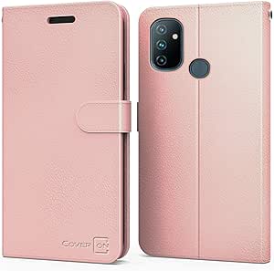 CoverON Leather Pouch Designed for OnePlus Nord N100 Wallet Case, RFID Blocking Flip Folio Stand Phone Cover - Rose Gold