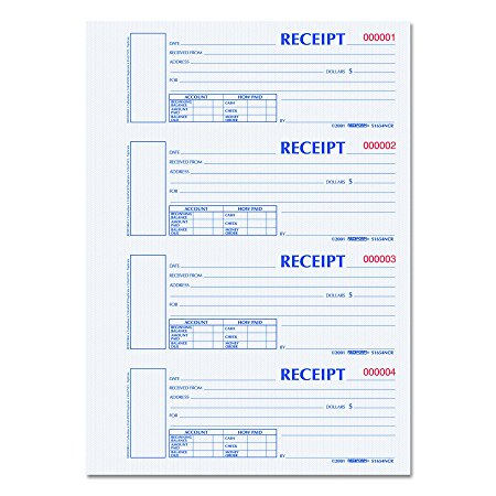BLUELINE Redi Form Hardcover Carbonless Numbered Money Receipt Book, 300 Duplicate Sets per Book (S1654NCR)