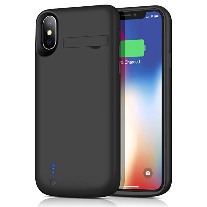 Smtqa Battery Case for iPhone X/XS/10, [5000mAh] Charging Case Extended Battery for iPhone X/XS/10 Rechargeable Battery Backup Power Bank Portable Charger Case 5.8 inch Black 【Upgraded Version】