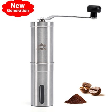 Kemuse Manual Coffee Grinder - Hand Coffee Maker, Conical Burr Mill made with Brushed Stainless Steel - Perfect For Aeropress, French Press, Espresso or as a Spice Grinder