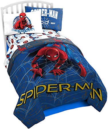 Marvel Spider Man Wall Crawler Twin Comforter - Super Soft Kids Reversible Bedding features Spiderman - Fade Resistant Polyester Microfiber Fill (Official Marvel Product)