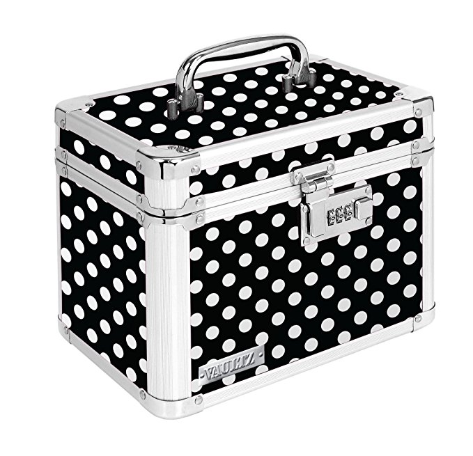 Vaultz Locking Personal Storage Box, 9.8 x 8 x 6.8 inches, Black and White Polka Dot (VZ03714)