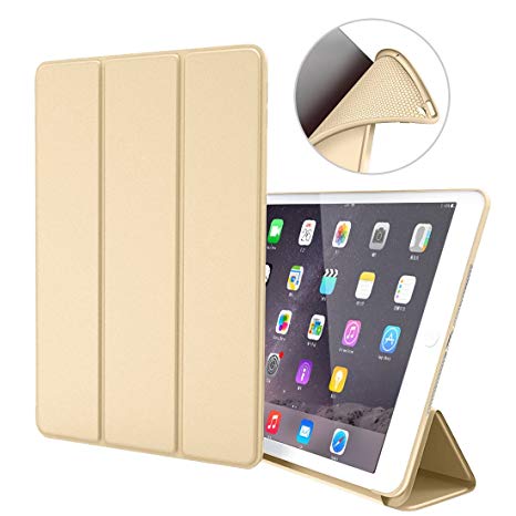 iPad Air 1 Case,GOOJODOQ Smart Cover with Magnetic Auto Sleep/Wake Function PU Leather Shockproof Silicon Soft TPU Folio Case for Apple iPad Air 1 in Gold