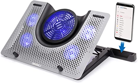 ENHANCE Cryogen 3 Gaming Laptop Cooling Pad - USB Powered 5 LED Fans, Metal Cooler Surface fits 17.3 inch Laptops, Device Holder for Smartphone, 5 Adjustable Stand Settings, Portable for PC Gamer
