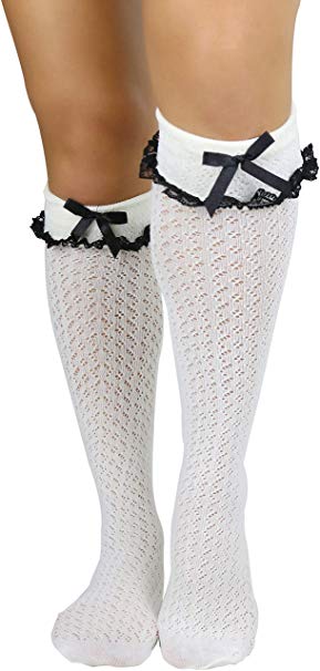 ToBeInStyle Women's Flirty Crocheted Over The Knee Socks