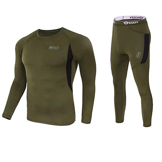 JoofEric Men's Thermal Underwear Set Soft Fleece Lined Long Johns Quick Drying Thermo