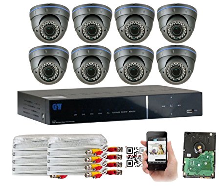 GW Security 8CH HD DVR Security System, QR-Code Connection, 8 Day Night 2400TVL High Resolution Weatherproof Dome Cameras CCTV Surveillance System 2TB HDD