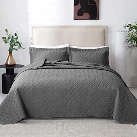 Love's cabin Spring Quilt Set Twin Size (68x86 inches) Grey - Basket Pattern Lightweight Bedspread - Soft Microfiber Coverlet for All Season - 2 Piece (1 Quilt, 1 Sham)