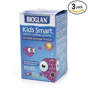 BioGlan Kids Smart Hi DHA Omega-3 Fish Oil, Chewable Burstlets, Berry 30 ea (3-pack)