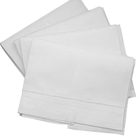 Fennco Styles Handmade Basic Hemstitch Linen-Cotton Napkins - (12x12) - set of 4 - White
