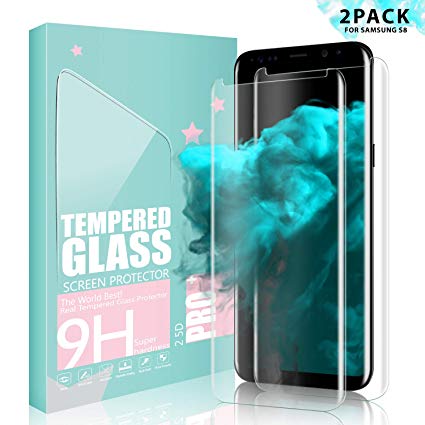 SGIN Galaxy S8 Screen Protector, [2 Pack] Tempered Glass Screen Protector, HD Clear, Anti-Fingerprint, Bubble Free, Anti Shatter, 9H Hardness Protector Film For Samsung Galaxy S8 - Transparent