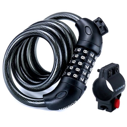 Kungix Cable Chain Bike Lock, 5 Digit Code Resettable Combination with Mounting Bracket Bicycle Ulock 4 Feet X 1/2 Inch
