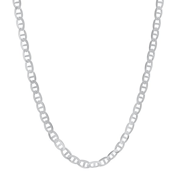 2.5mm Solid 925 Sterling Silver Beveled Flat Mariner Link Chain