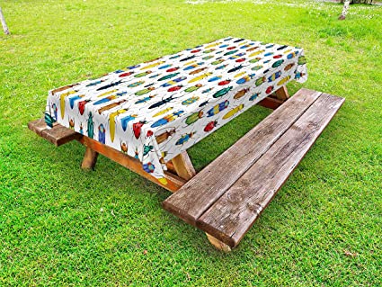 Ambesonne Watercolor Outdoor Tablecloth, Colorful Insects with Brush Strokes Effect Various Kinds of Bugs Illustration, Decorative Washable Picnic Table Cloth, 58" X 104", Rainbow