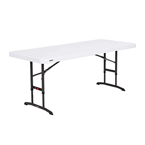 Lifetime 80752 Commercial Adjustable Height Folding Table, 6-Foot, White Granite