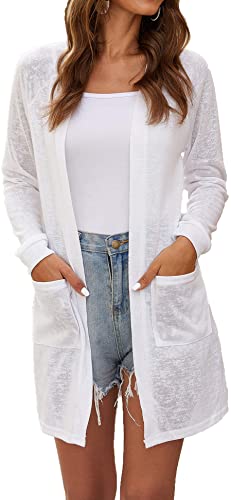 Newchoice Womens Casual Lightweight Cardigans Summer Long Sleeve Open Front Cardigan with Pockets (S-3X)