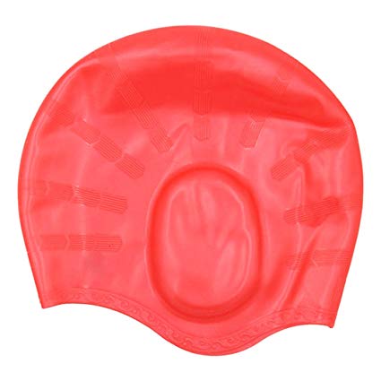 Swim Cap, Rosa Schleife Ergonomic Silicone Waterproof Anti-noise Flexible Swim Cap for Adult Men Women Indoor Outdoor Ocean Swimming Cap(Red)