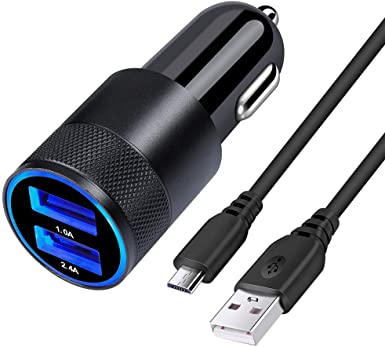 AILKIN Car Charger, Dual Port 3.4A USB Car Charger Adapter with 6 Ft Micro USB Cable for Samsung Galaxy S7/S6/S5, Note5, Huawei, Xiaomi, HTC, Sony, Nexus, Motorola, LG Android Controller