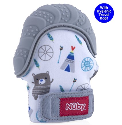 Nuby  Soothing Teething Mitten with Hygienic Travel Bag, Grey