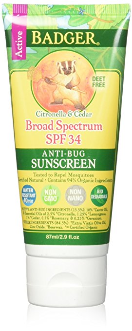 Badger - Sunscreen All Natural Insect Repellent Cream Water Resistant Anti-Bug 34 SPF -2.9 oz.