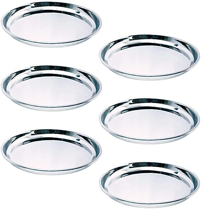 Pack Of 6 Stainless Steel Round Dinner Plate For Daily Use Mess Trays Great for Camping snacks plates for kids Reusable and Dishwasher Safe - 10 inch