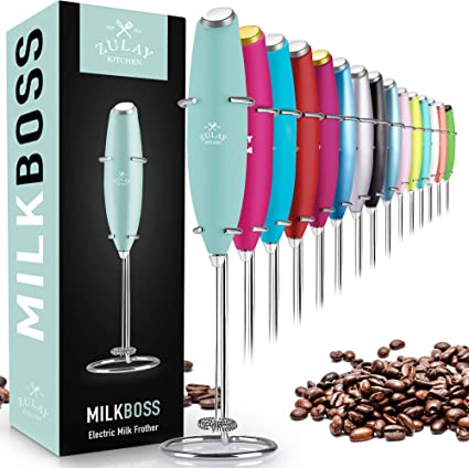 Zulay Original Milk Frother Handheld Foam Maker for Lattes - Whisk Drink Mixer for Coffee, Mini Foamer for Cappuccino, Frappe, Matcha, Hot Chocolate by Milk Boss (Fresh Mint)