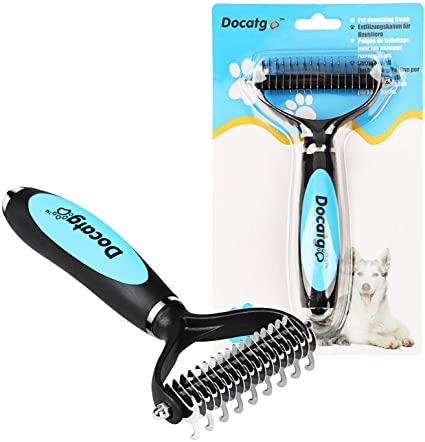Docatgo Pet Dematting Comb, Double Sided Grooming Brush Tool for Dogs & Cats, Stainless Steel Pet Safe Blades, Professional Pet Dematting Tools for Removing Undercoat Knots, Mats & Tangled Hair