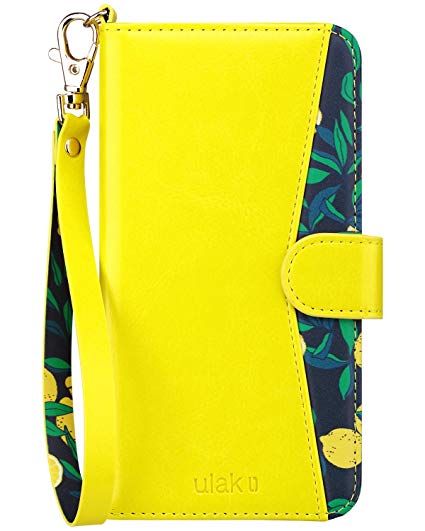 ULAK iPhone XR Wallet Case, PU Leather Kickstand Card Holder ID Slot and Hand Strap Shockproof Protective Cover for Apple iPhone XR 6.1 Inch, Lemon