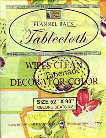Better Home Olives Vinyl Tablecloth Decorator Design Flannel Backing (52"x90" Oblong)