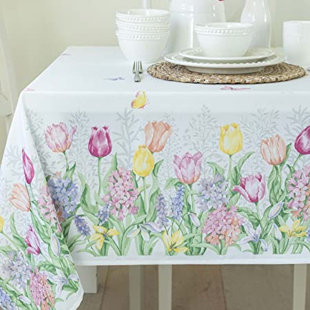 Benson Mills Fiona Spillproof Fabric Tablecloth, Indoor/Outdoor Use, for Easter and Spring (Fiona, 60" X 84" Rectangular)