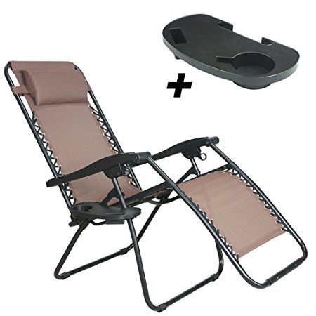 PARTYSAVING Infinity Zero Gravity Outdoor Lounge Patio Pool Folding Reclining Chair (Brown)