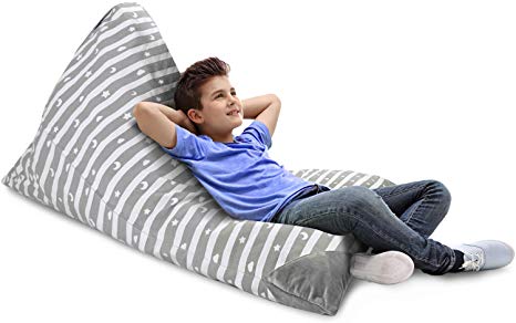 Magicfly Stuffed Animal Storage Bean Bag Chair, 200L Triangle Bean Bag Cover for Kids & Adults with Extra Long Zipper Opening Premium Canvas, (Cover Only), Gray