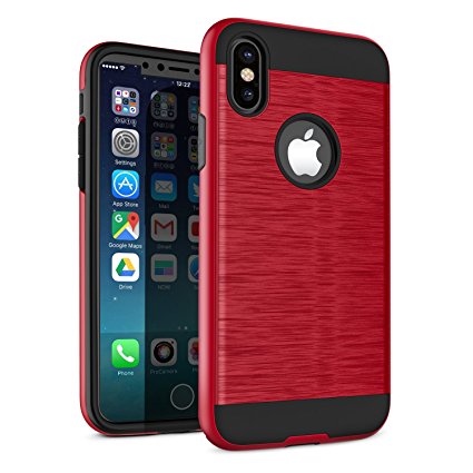 iPhone X Case, A-Maker Shockproof Full Protective Anti-Scratch Resistant of Heavy Duty Dual Layer Rugged Case for Apple iPhone X (Red)