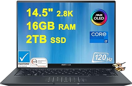 Zenbook 14X OLED Business Laptop 14.5'' 2.8K 120Hz Touchscreen (550nits,100% DCI-P3,Glossy) 13th Gen Intel 14-core i7-13700H 16GB RAM 2TB SSD Backlit Keyboard Thunderbolt Win11 + HDMI Cable