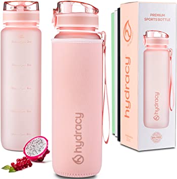 Hydracy Water Bottle with Time Marker - Large BPA Free Water Bottle - Leak Proof & No Sweat Gym Bottle with Fruit Infuser Strainer - Ideal for Fitness or Sports & Outdoors