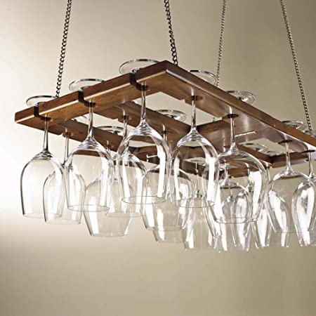 Wine Enthusiast Hanging Mahogany Wine Glass Rack - Holds 18 Glasses